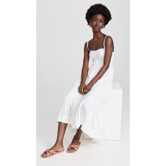 JONATHAN SIMKHAI White Kitzia Linen Cover Up Bustier Midi Dress Size Large - Picture 2 of 12